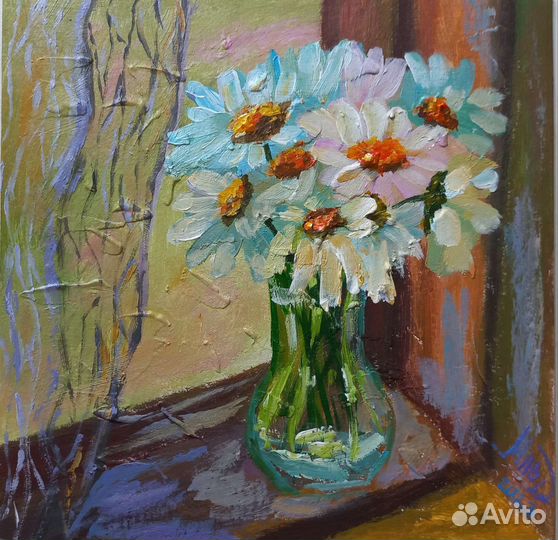 Картина маслом летний Букет ромашки