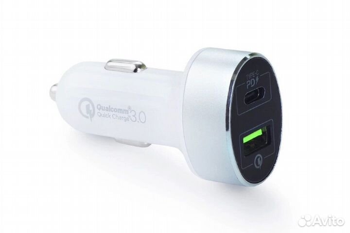 Автозарядка Momax UC10 Dual USB, Type-C PD белая