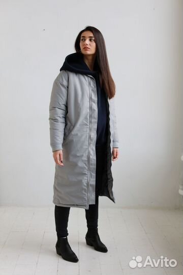 Бомбер длинный зимний