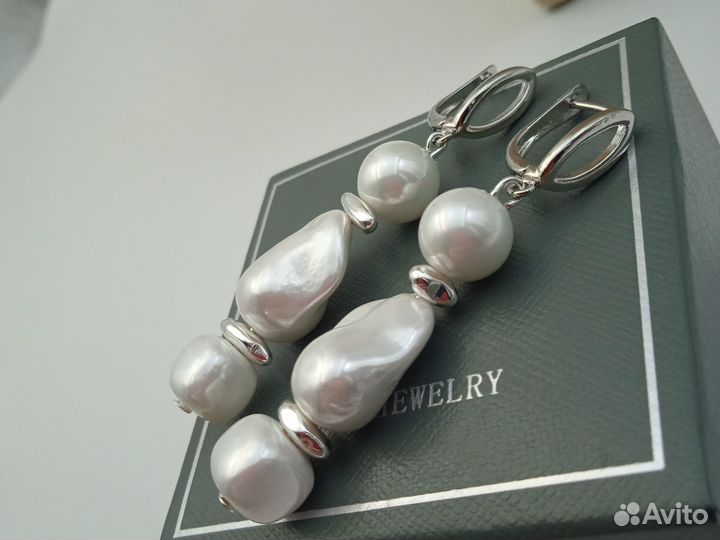 Серьги 6см барочный жемчуг майорка