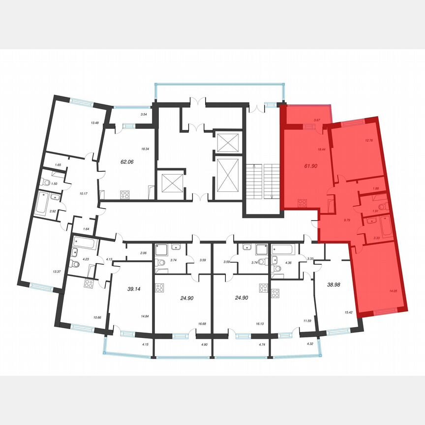 2-к. квартира, 63,6 м², 10/22 эт.