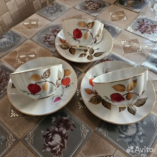 Чайные двойки и тарелки Лфз - Шиповник 1950-е гг