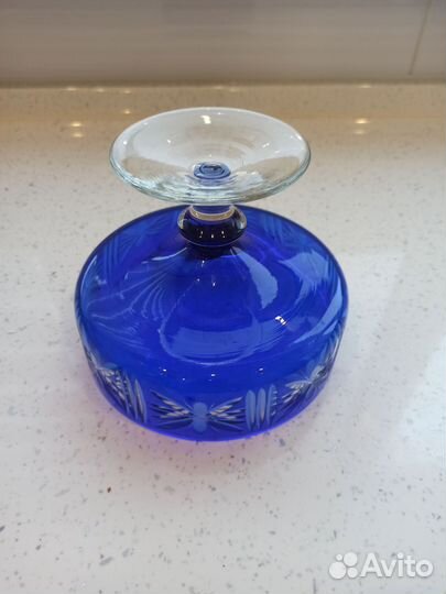 Конфетница, ваза из синего стекла СССР