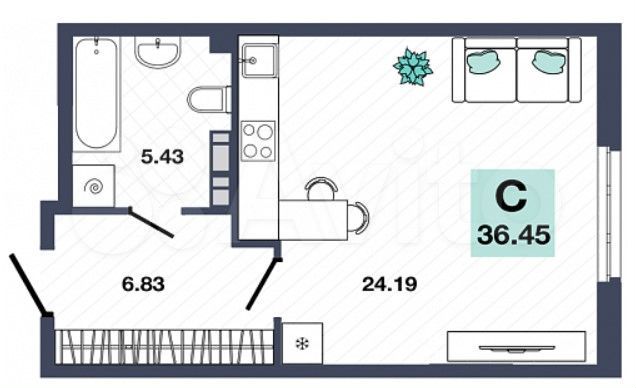 Квартира-студия, 36,5 м², 2/10 эт.