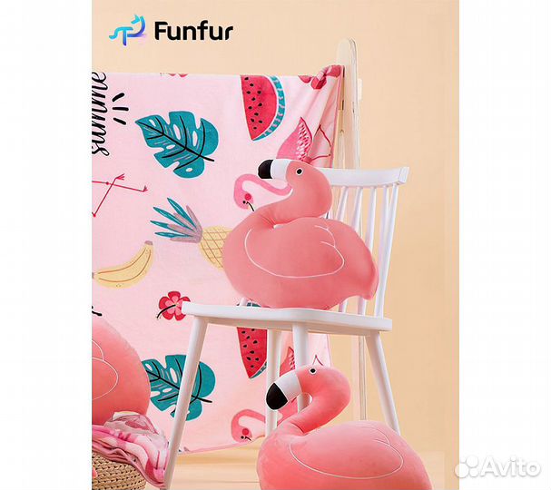 Игрушка подушка с пледом Funfur Flamingo