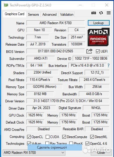 AMD Radeon RX5700 8gb