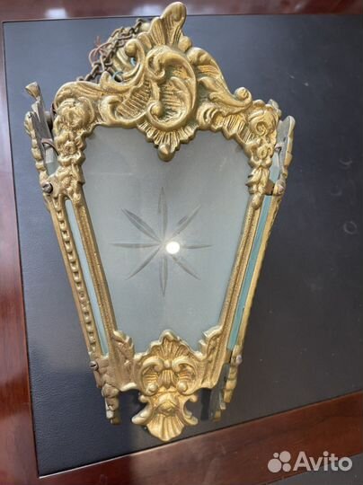 Старинная бронзовая четырёхгранная люстра