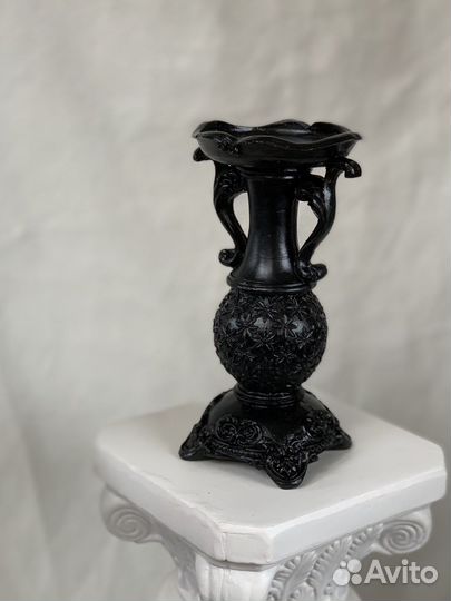 Подсвечник декор из гипса чёрный глянцевый