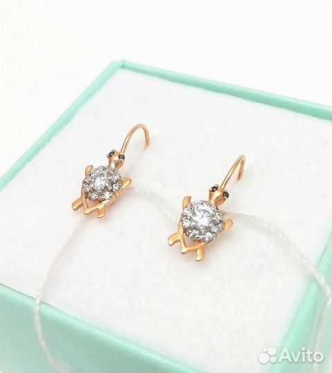 Золотые серьги детские из красного золота 585 проб