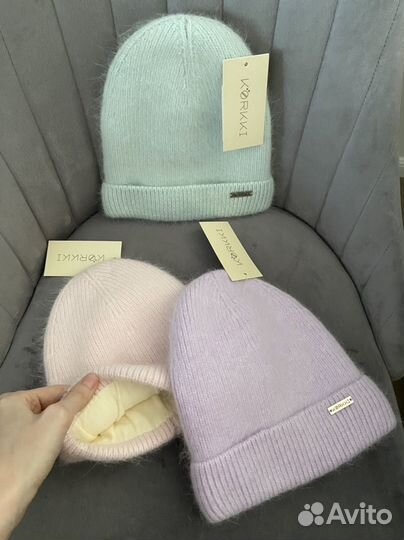 Шапка теплая, ангора на флисе женская