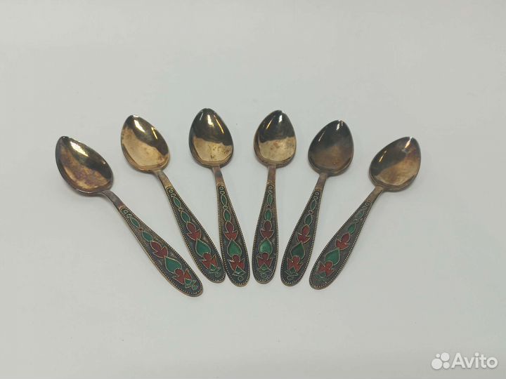 Кофейные ложки серебро эмаль СССР