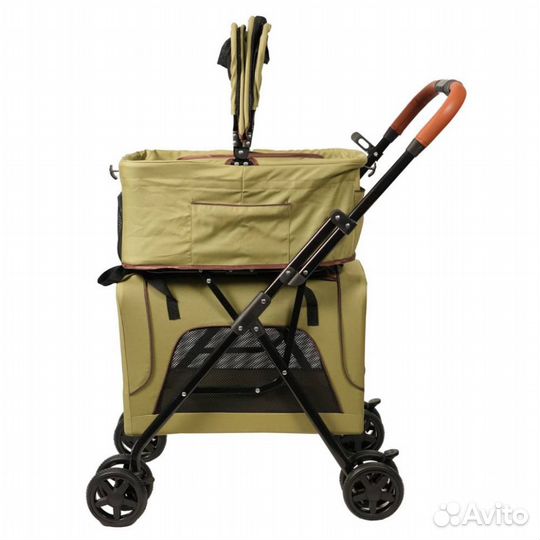 Двойная коляска для животных до 10 кг, оливковая