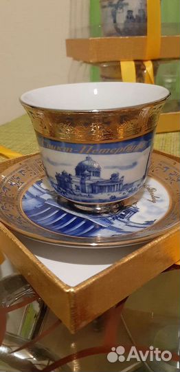 Чашка с блюдцем гжель, сувенирная