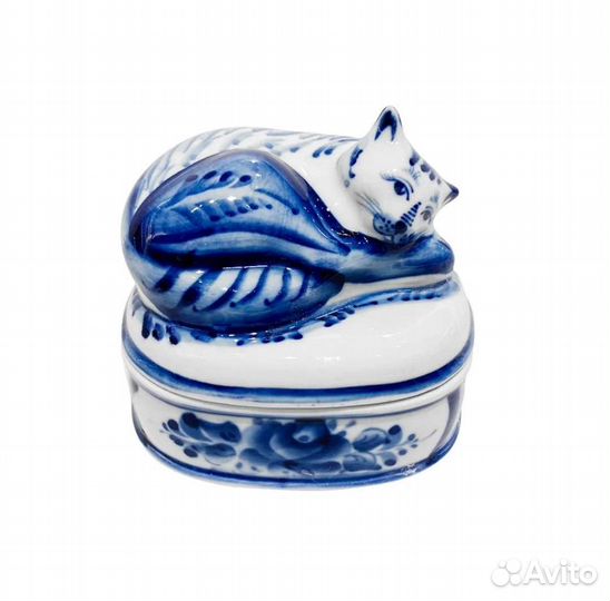 Шкатулка гжель кошка дрема