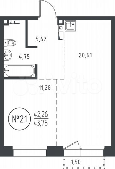 1-к. квартира, 43,8 м², 7/10 эт.