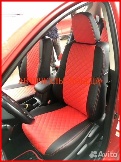 Чехлы Toyota Rav4 5 из экокожи чёрно-красные Ромб