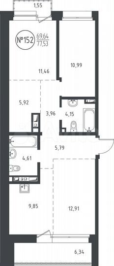 3-к. квартира, 77,5 м², 9/10 эт.