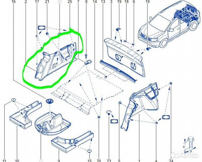 Обшивка багажника задняя правая Renault Duster