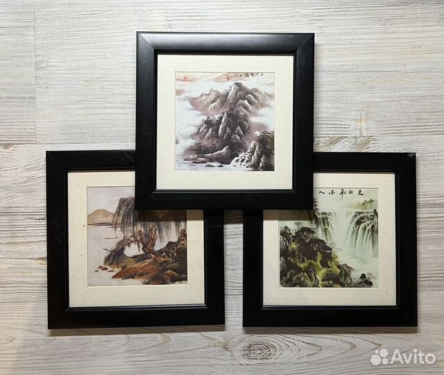 Набор японских картинок в рамке со стеклом 3 шт