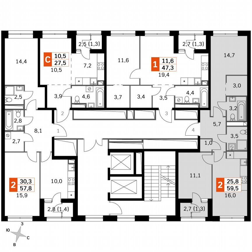 2-к. квартира, 59,8 м², 19/19 эт.