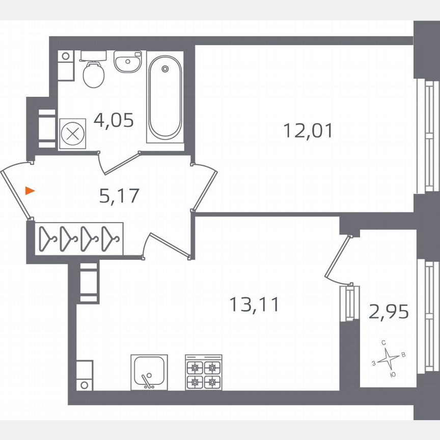 1-к. квартира, 35,8 м², 12/17 эт.
