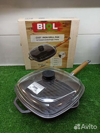 Сковорода-гриль чугунная 260х260х40 с ручкой