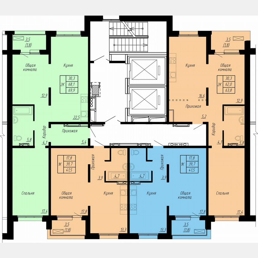 2-к. квартира, 63,8 м², 8/17 эт.