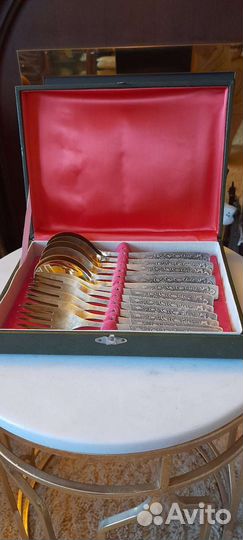 Мельхиоровые с позолотой ложки и вилки