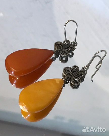Серьги пейзажный янтарь