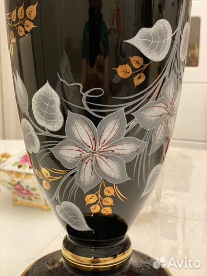 Богемия ваза черная h 41 см и синяя 44 см Винтаж