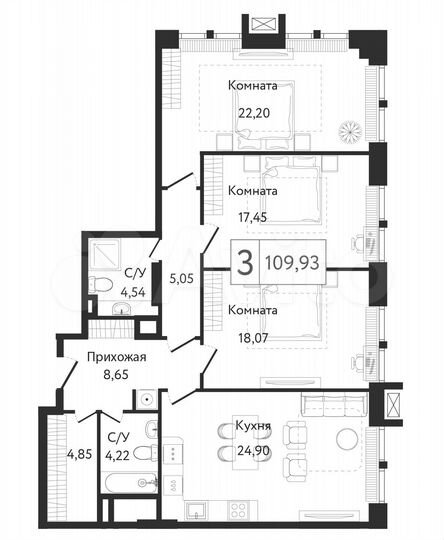 3-к. квартира, 109,9 м², 13/23 эт.