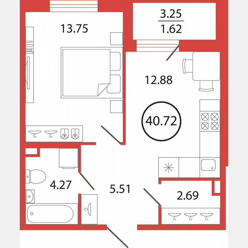 1-к. квартира, 40,7 м², 10/12 эт.