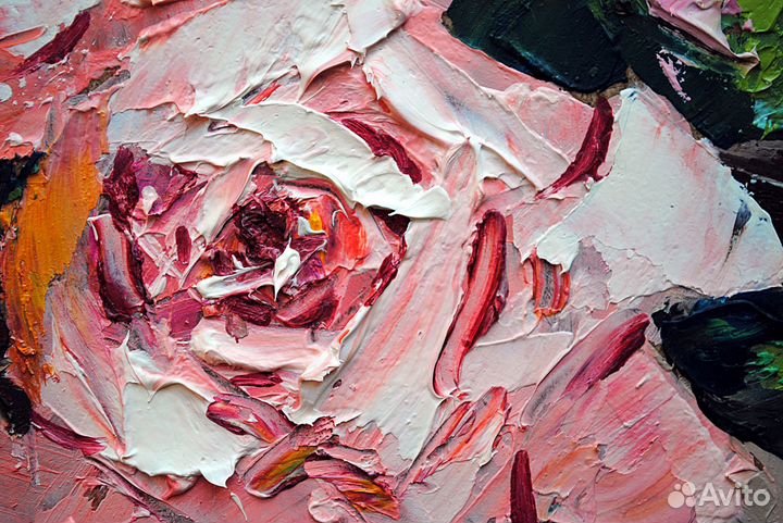 Картина маслом с розами.Картина с цветами 40х30 см