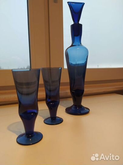 Штоф и рюмки Голубое стекло СССР