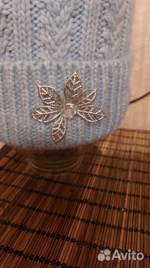 Шапка полушерстяная для девочки голубая