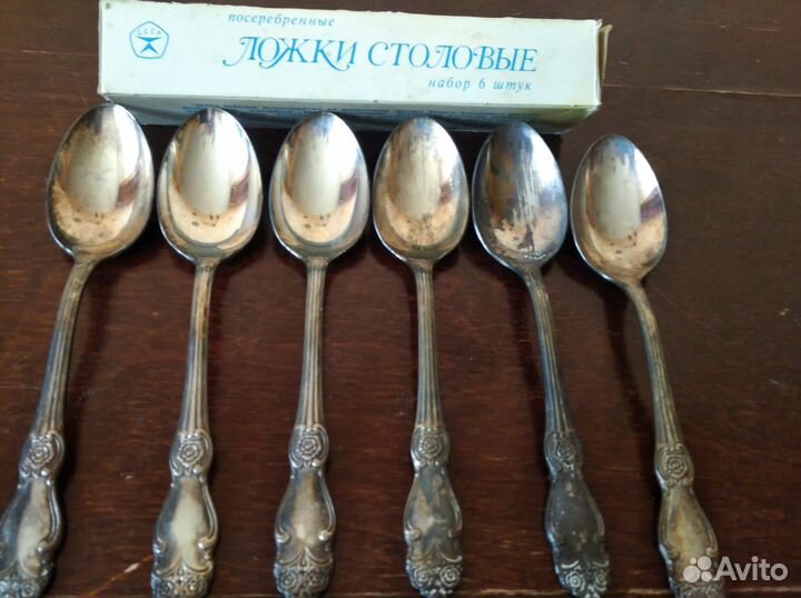 Посеребрённые ложки и вилки столовые Роза