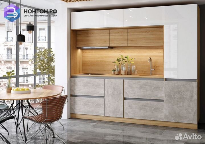 Кухня Карина №3 белый глянцевый / бетон светлый