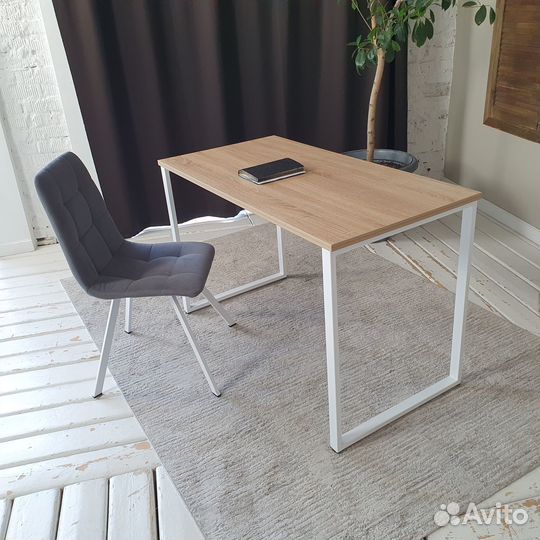 Компьютерный стол Лофт Дуб 120*60 см. Белые ножки