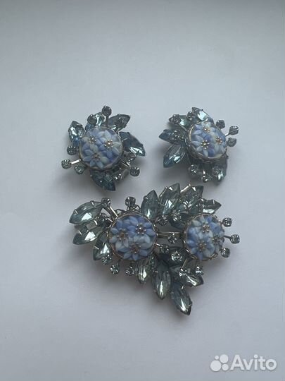 Набор брошь клипсы Judy Lee незабудки винтаж