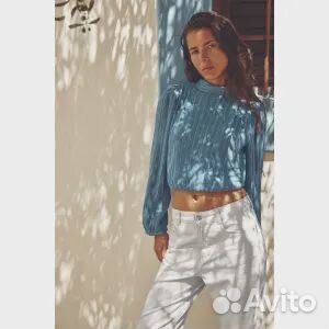 Плиссированный топ с открытой спинкой zara, синий