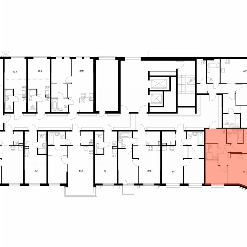 2-к. квартира, 56,3 м², 2/17 эт.