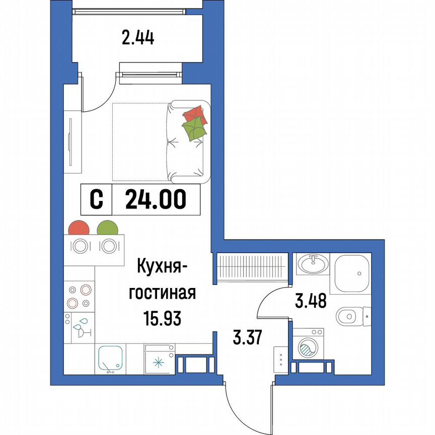 Квартира-студия, 24 м², 4/16 эт.