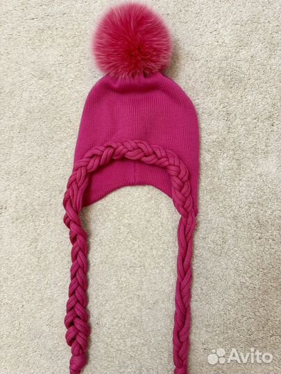Шапка 100% шерсть зимняя для девочки 4-8 лет