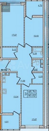 3-к. квартира, 90 м², 7/16 эт.
