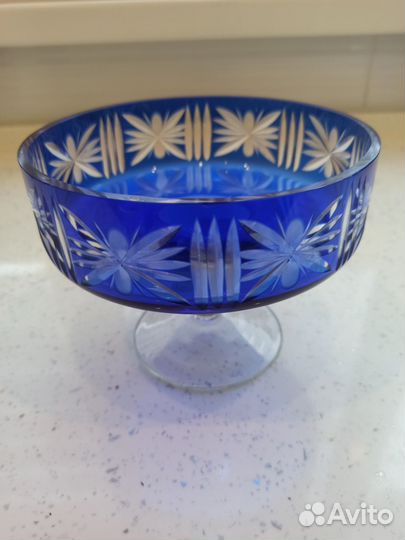 Конфетница, ваза из синего стекла СССР