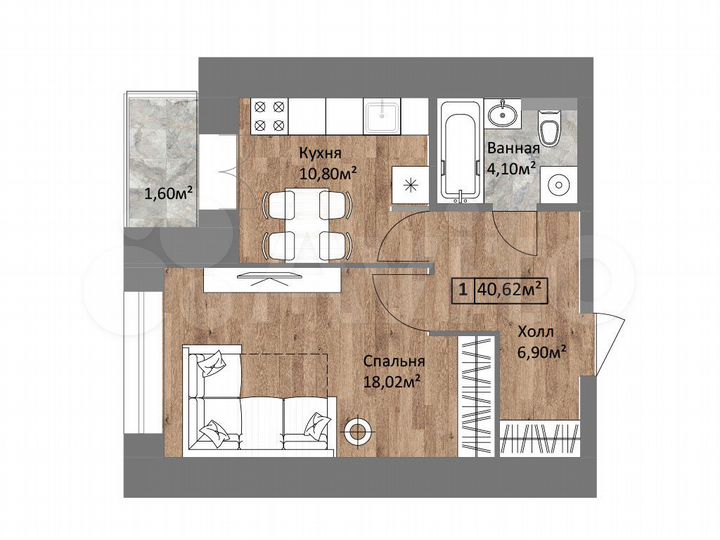 1-к. квартира, 40,6 м², 11/15 эт.