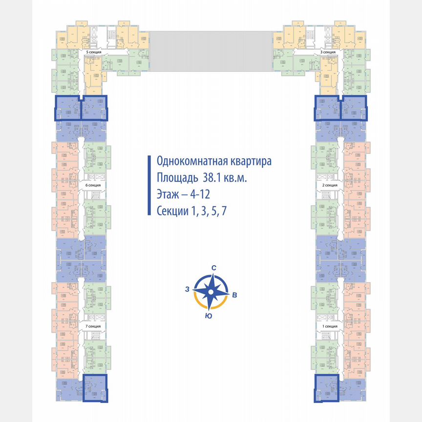 1-к. квартира, 38,1 м², 3/12 эт.