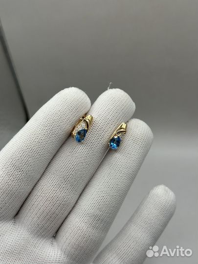 Золотые сережки с камнями 585 пробы