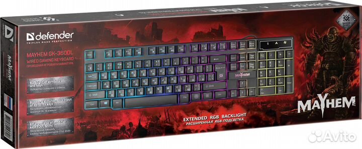 Клавиатура проводная игровая defender Mayhem GK-36