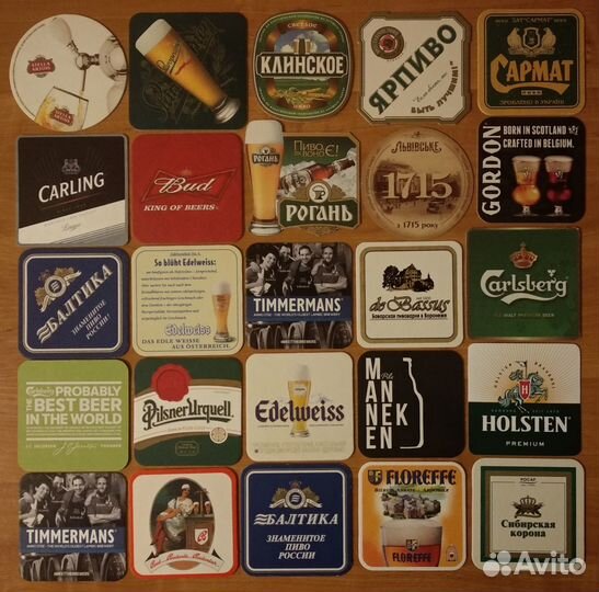 75 разных пивных подставок (бирдекели)